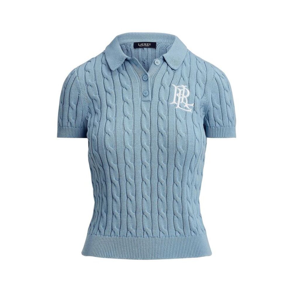 Lauren Ralph Lauren Womens Cable-Knit Cotton Polo Sweater Large Blue - NWT